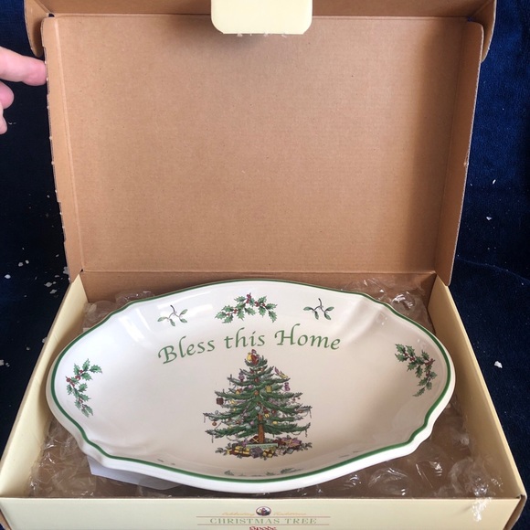SPODE Christmas Tree “Bless This Home” Tray NIB Oval Serving Plate 11" x 7" - Picture 3 of 8